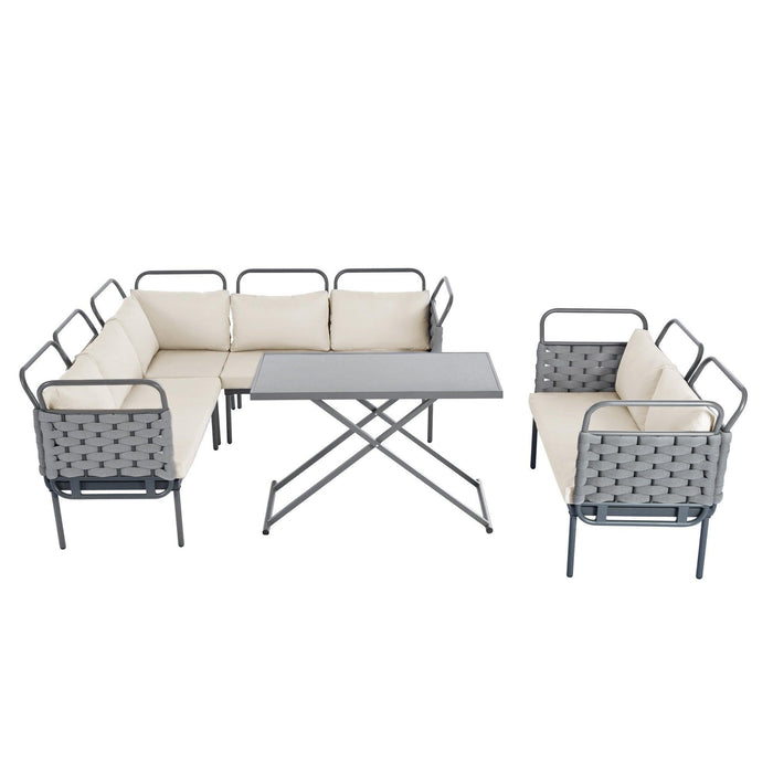 5-Piece Modern Patio Sectional Sofa Set Outdoor Woven Rope Furniture with Table and Cushions