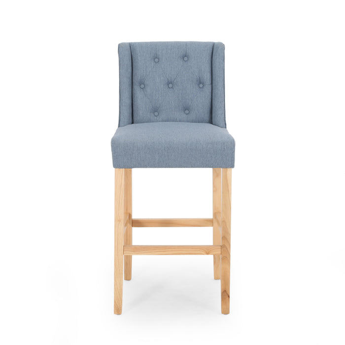 Vienna Contemporary Fabric Tufted Wingback 31 Inch Counter Stools, Set of 2, Light Blue and Natural - DTYStore