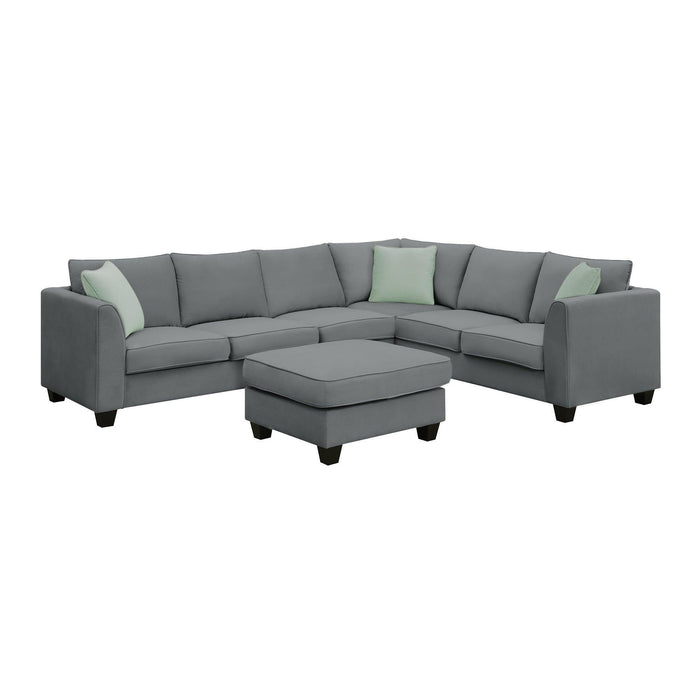 112*87" Sectional Sofa Couches Living Room Sets, 7 Seats Modular Sectional Sofa with Ottoman, L Shape Fabric Sofa Corner Couch Set with 3 Pillows