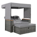 2-Piece Outdoor Rattan Daybed, Outdoor Bed with 5 Positions, Outdoor Loveseat Patio Sofa with Bench Lounge Roof Set and Cushions for Poolside, Backyard and Garden (Grey Wicker + Grey Fabric) - DTYStore