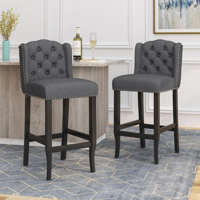 Vienna Contemporary Fabric Tufted Wingback 31 Inch Counter Stools, Set of 2, Charcoal and Dark Brown - DTYStore