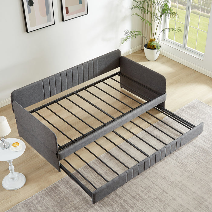 Daybed, sofa bed metal framed with trundle twin size, Grey, 78.4''w x 41''d x 29.8''h. - DTYStore