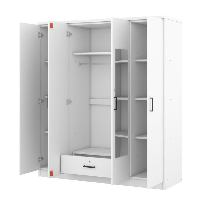 4-Door Mirror Wardrobe with shelves, White