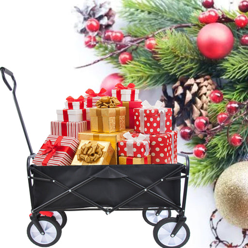 Folding Wagon Garden Shopping Beach Cart (black) - DTYStore