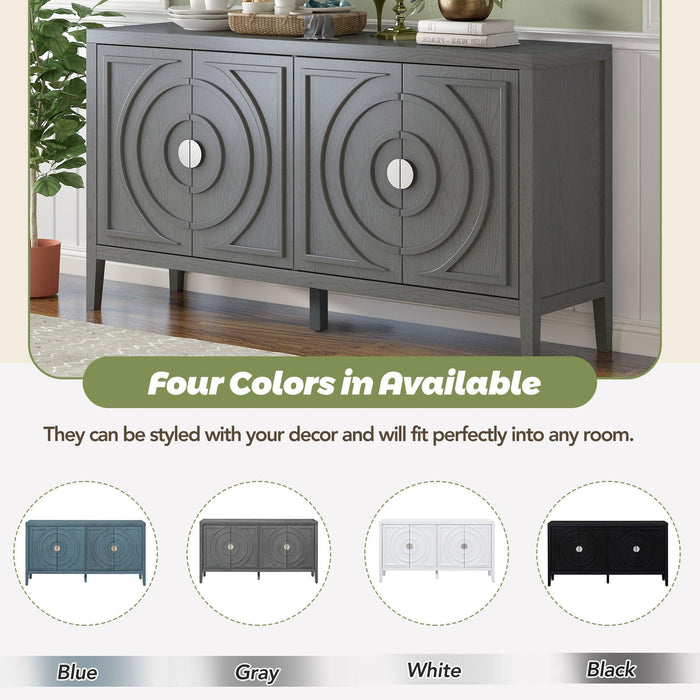 Retro Sideboard Door with Circular Groove Design and Round Metal Door Handle for Entrance, Dining Room, Living Room - DTYStore