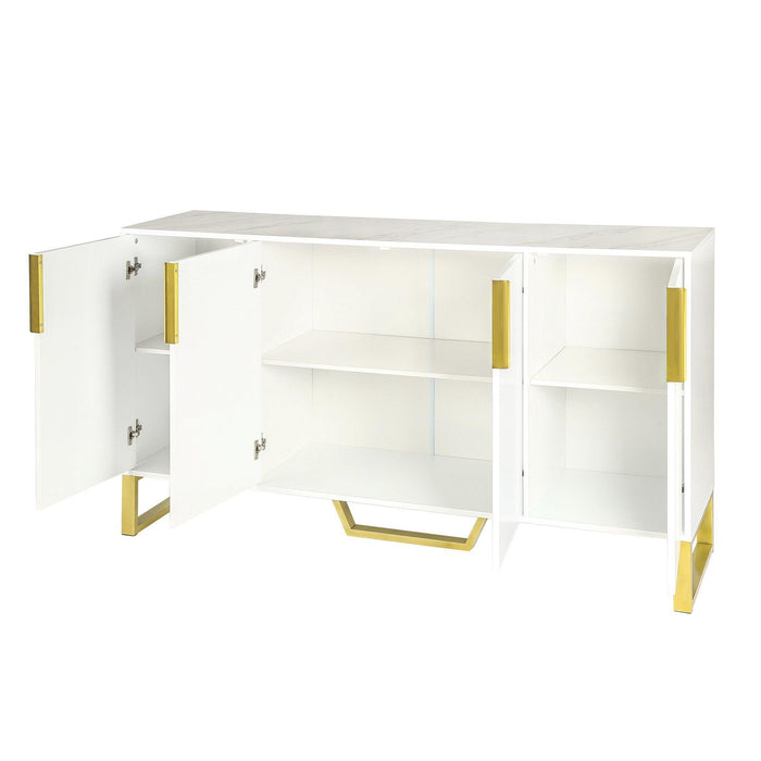 Modern Sideboard with Four Doors, Metal Handles & Legs, Adjustable Shelves Kitchen Cabinet