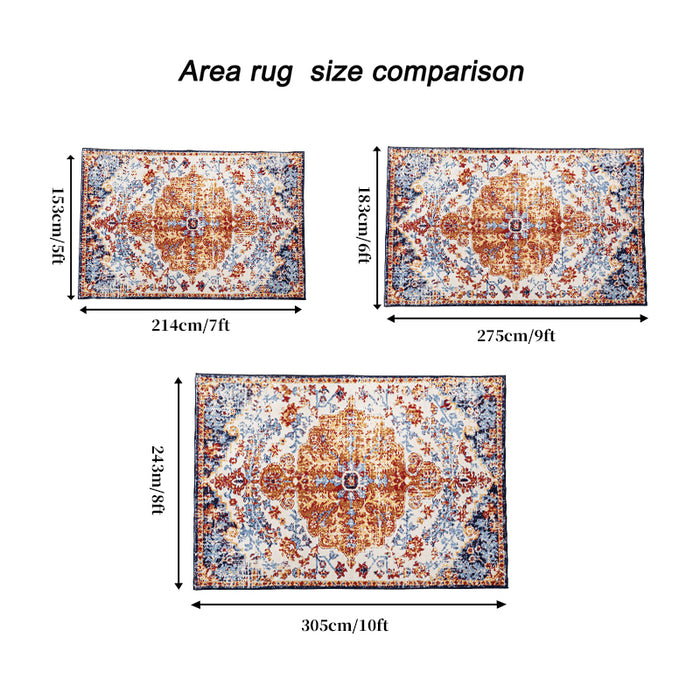 Area Rug 5x7 Vintage Bohemia Large Persian Non-slip Washable Rug For Living Room Kitchen Bedroom Living Room Flower Design Amber - DTYStore