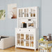 71' Pantry Storage Cabinet with Microwave Oven Countertop, Freestanding Hutch Cabinet with 3 Adjustable Shelves, 5 glass Doors and 1 Large Drawer-White - DTYStore