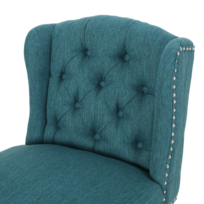 Vienna Contemporary Fabric Tufted Wingback 31 Inch Counter Stools, Set of 2, Teal and Dark Brown - DTYStore