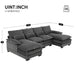 Modern U-shaped Sectional Sofa with Waist Pillows, Sleeper Couch with Chaise Lounge,6-seat Upholstered Symmetrical Sofa