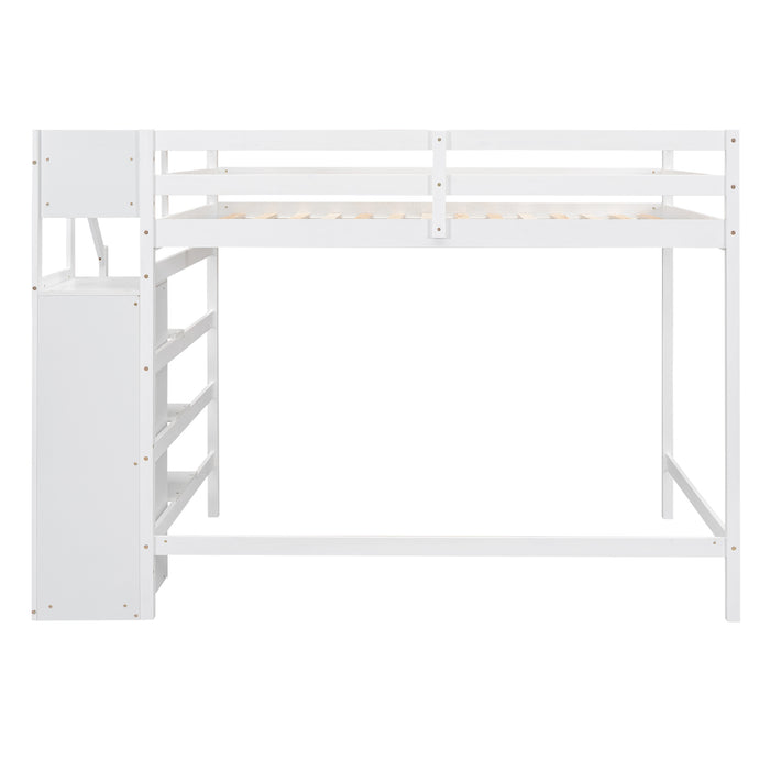 Full Size Loft Bed with Built-in Storage Wardrobe and Staircase, White(Old SKU:SM000527AAK) - DTYStore