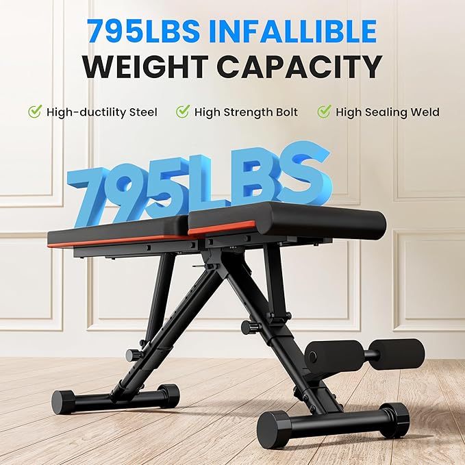 Adjustable Weight Bench 795LB Capacity Foldable Workout Bench Press for Home Gym, Full Body Exercise and Strength Training, Lifting Sit-up Incline Decline Flat Utility Bench - DTYStore