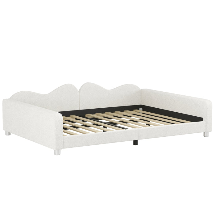 Full size Upholstered Daybed, Sherpa Fabric Sofabed with Cloud-Shaped Backrest, No Box-spring Needed, White - DTYStore
