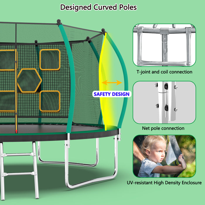 12FT Trampoline, Outdoor Trampolines for Kids and Adults, Recreational Trampoline with Enclosure Net & Ladder, Round Trampoline ASTM Approved - DTYStore