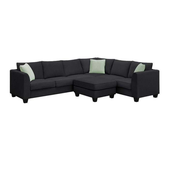 112*87" Sectional Sofa Couches Living Room Sets, 7 Seats Modular Sectional Sofa with Ottoman, L Shape Fabric Sofa Corner Couch Set with 3 Pillows