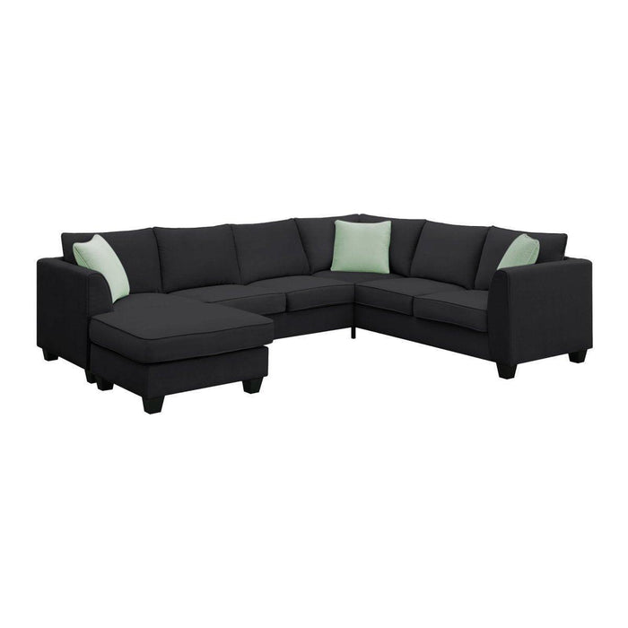 112*87" Sectional Sofa Couches Living Room Sets, 7 Seats Modular Sectional Sofa with Ottoman, L Shape Fabric Sofa Corner Couch Set with 3 Pillows