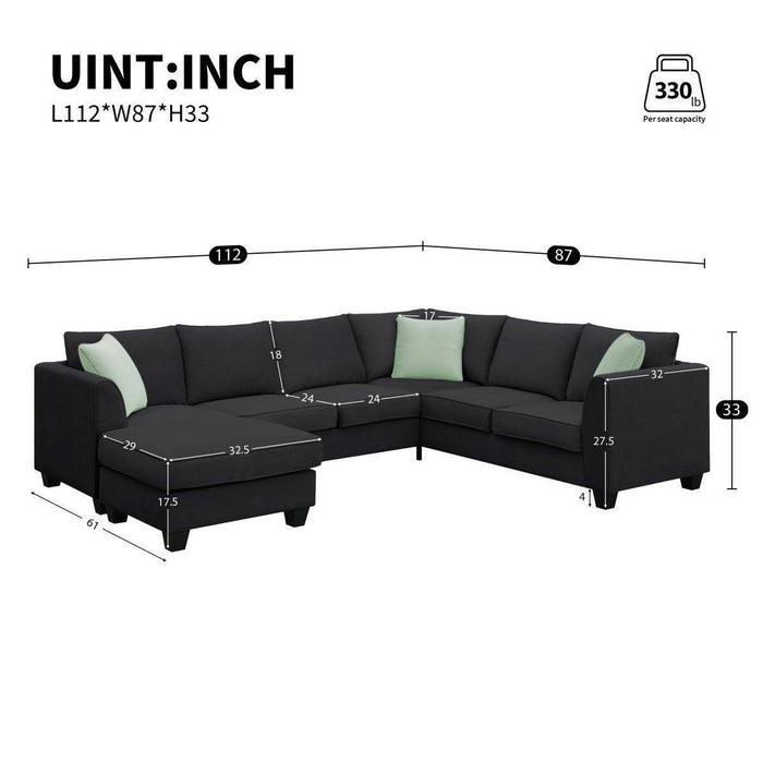 112*87" Sectional Sofa Couches Living Room Sets, 7 Seats Modular Sectional Sofa with Ottoman, L Shape Fabric Sofa Corner Couch Set with 3 Pillows