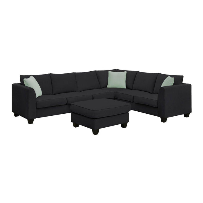 112*87" Sectional Sofa Couches Living Room Sets, 7 Seats Modular Sectional Sofa with Ottoman, L Shape Fabric Sofa Corner Couch Set with 3 Pillows