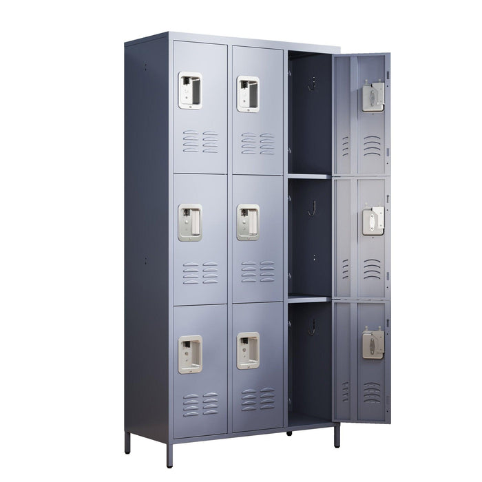 9 Door 72"H Metal Lockers With Lock for Employees,School,Office,Gym,Bedroom,Storage Locker Cabinet,Gray,Assembly Required