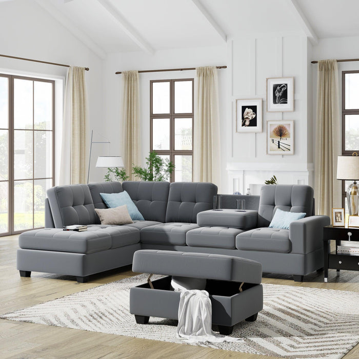 Orisfur. Sectional Sofa with Reversible Chaise Lounge, L-Shaped Couch with Storage Ottoman and Cup Holders