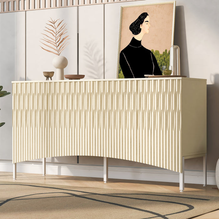 U_Style Elegant Sideboard Featuring Curved Bottom Doors with Arched Groove Design in a Stylish Four-Door Layout,Suitable for Living Rooms,Entrance and Study - DTYStore