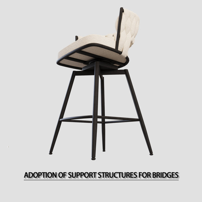 26' Bar Chair Linen Woven Bar Stool Set of 2,Black legs Barstools No Adjustable Kitchen Island Chairs,360 Swivel Bar Stools Upholstered Bar Chair Counter Stool Arm Chairs with Back Footrest (White) - DTYStore