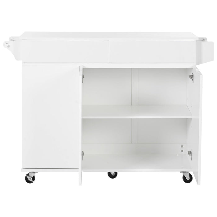 K&K 53.2'' Kitchen Island with Drop Leaf, Kitchen Storage Cart with Spice Rack, Towel Rack and 2 Drawers, Rolling Kitchen Island on Wheels with Adjustable Shelves for Kitchen, Dining Room, White