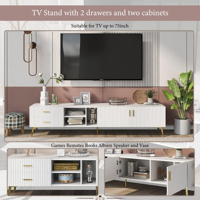 Modern TV Stand with 5 Champagne Legs - Durable, Stylish, Spacious Storage for TVs up to 77"