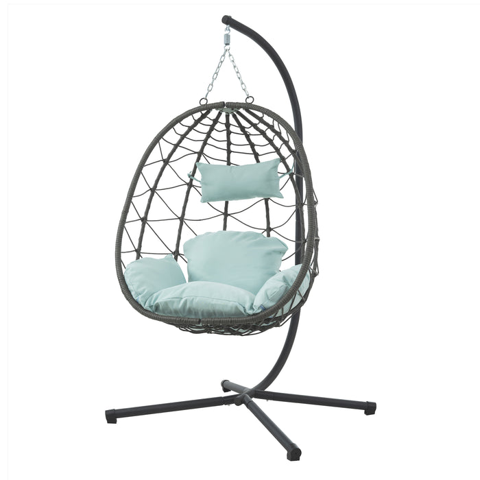 Egg Chair with Stand Indoor Outdoor Swing Chair Patio Wicker Hanging Egg Chair Hanging Basket Chair with Stand for Bedroom Living Room Balcony - DTYStore