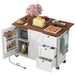 54.5" Farmhouse Kitchen Island with Power Outlet, Kitchen Storage Island with Internal Storage Rack, Drop Leaf, Spice Rack, Rolling Kitchen Cart on Wheels, for Home, Kitchen and Dining Room,White - DTYStore