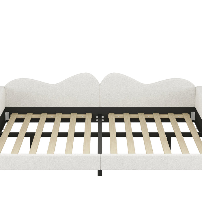 Full size Upholstered Daybed, Sherpa Fabric Sofabed with Cloud-Shaped Backrest, No Box-spring Needed, White - DTYStore