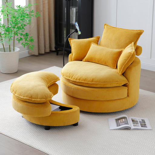360° Swivel Accent Barrel Chair Modern Comfy Round Reading Sofa Swivel Chairs Circle Lounge Chair for Bedroom Living Room w/4 Pillow Lower Seating Heigh (Yellow) - DTYStore