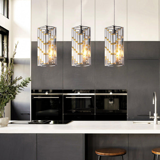 Modern Crystal Pendant Light - 3 Pack, Adjustable Hanging Ceiling Lamp with Crystal Prism Design for Dining Room, Kitchen Island, and Living Room -Chrome Finish - DTYStore