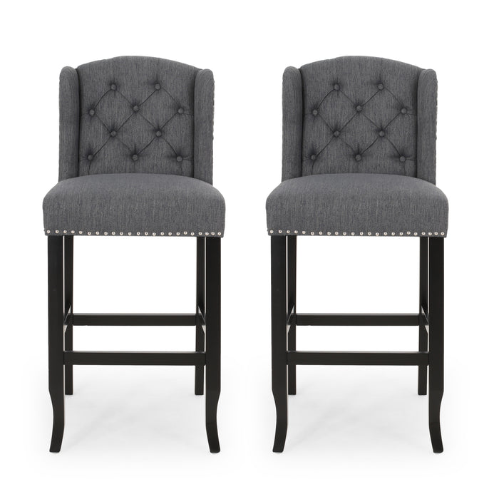 Vienna Contemporary Fabric Tufted Wingback 31 Inch Counter Stools, Set of 2, Charcoal and Dark Brown - DTYStore