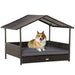 Wicker Dog House Outdoor with Canopy, Rattan Dog Bed with Water-resistant Cushion, for Small and Medium Dogs, Gray - DTYStore