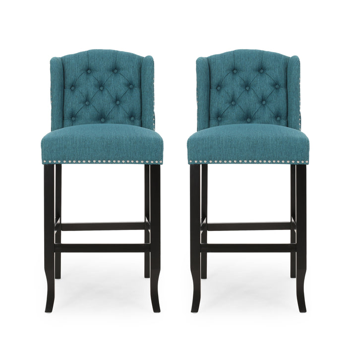 Vienna Contemporary Fabric Tufted Wingback 31 Inch Counter Stools, Set of 2, Teal and Dark Brown - DTYStore