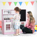 Play Kitchen, Kids Kitchen Playset Pretend Play Toy Kitchen with Play Phone, Chalkboard, Towel Rack, Ice Maker, 5 Accessories, Storage Space, Microwave & Sink, Gift for 3-8 Years, Pink