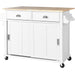 Kitchen Cart with Rubber wood Drop-Leaf Countertop, Concealed sliding barn door adjustable height,Kitchen Island on 4 Wheels with Storage Cabinet and 2 Drawers,L52.2xW30.5xH36.6 inch, White