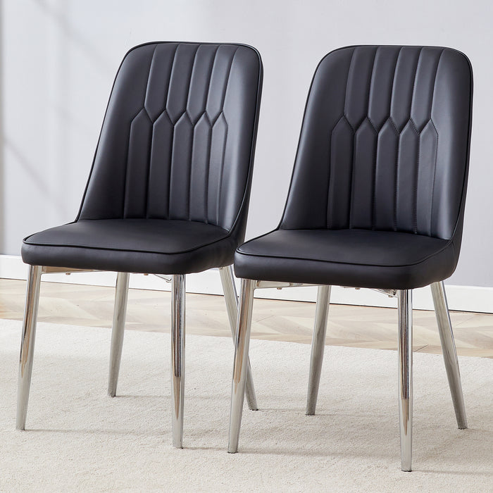 2 modern dining chairs, smooth PU leather backrest and silver-toned metal legs for a comfortable home experience for kitchens, bedrooms and offices. - DTYStore