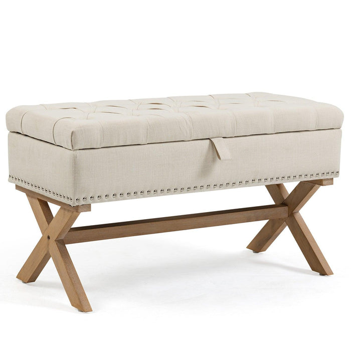 35 Inch Storage Ottoman Bench with Button-Tufted Design and Linen Storage