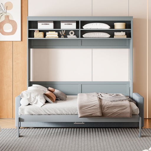 Queen Size Murphy Bed Wall Bed with Sofa,Gray - DTYStore