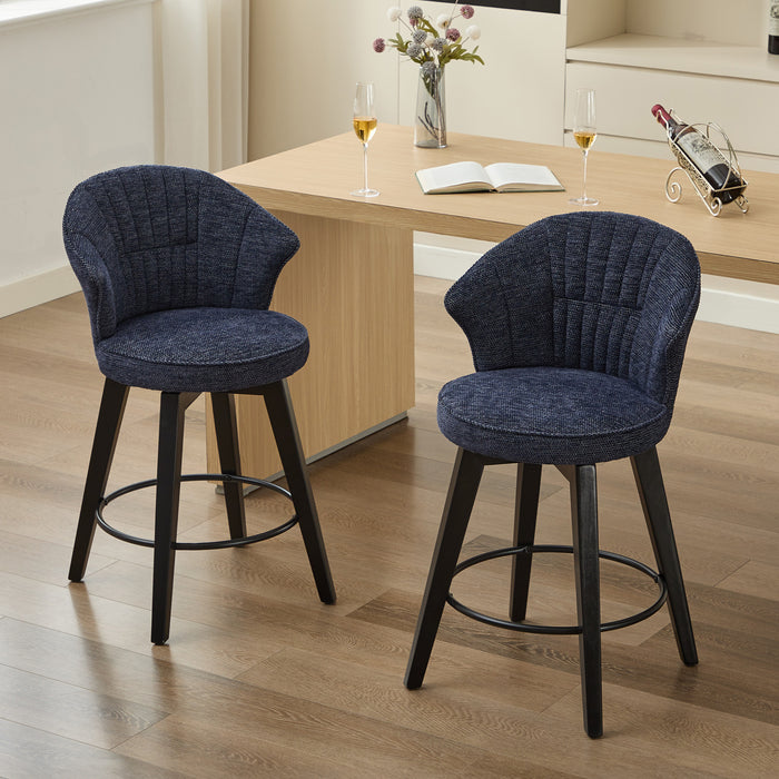 008-Wing Back Swivel Bar Stools Set of 2 - 25' Counter Height Adjustable Stools with Solid Wood Legs & Chenille Upholstery, Leveling Feet for Kitchen Island, Home Pub or Dining Room, Blue - DTYStore