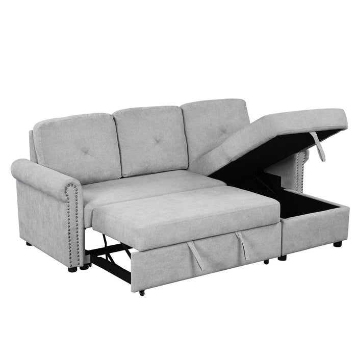 83" Modern Convertible Sleeper Sofa Bed with Storage Chaise,Gray(Old Sku:SG000346AAA)