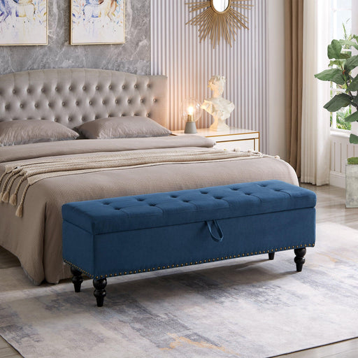 59" Bed Bench with Storage Blue Fabric - DTYStore