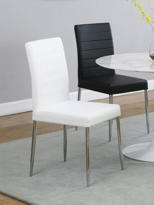 Set of 4 Leatherette Upholstered Dining Chairs, White and Chrome - DTYStore
