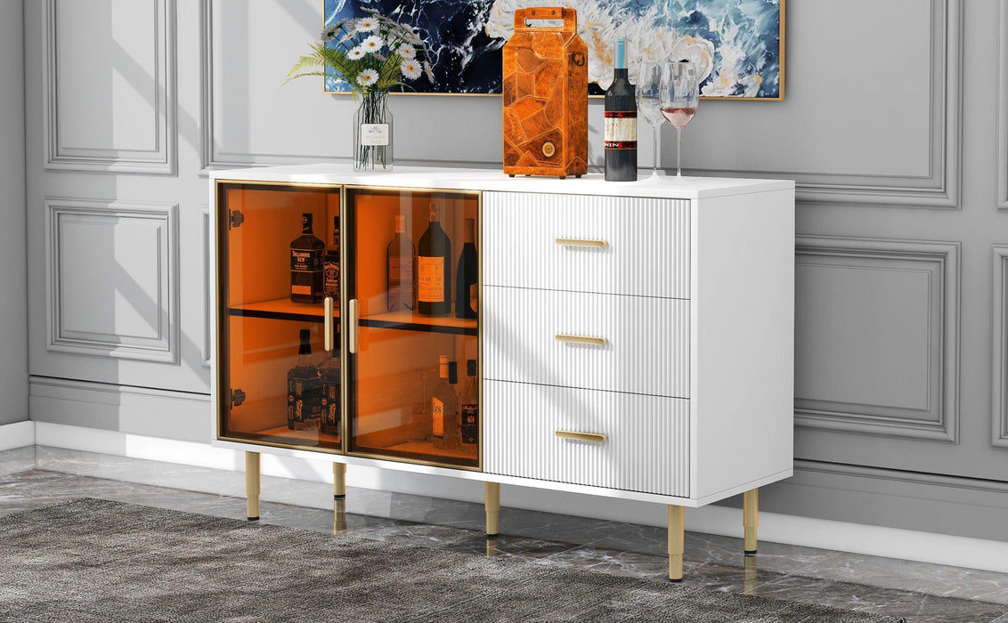 Modern Sideboard MDF Buffet Cabinet with Marble Sticker Tabletop and Glass Doors