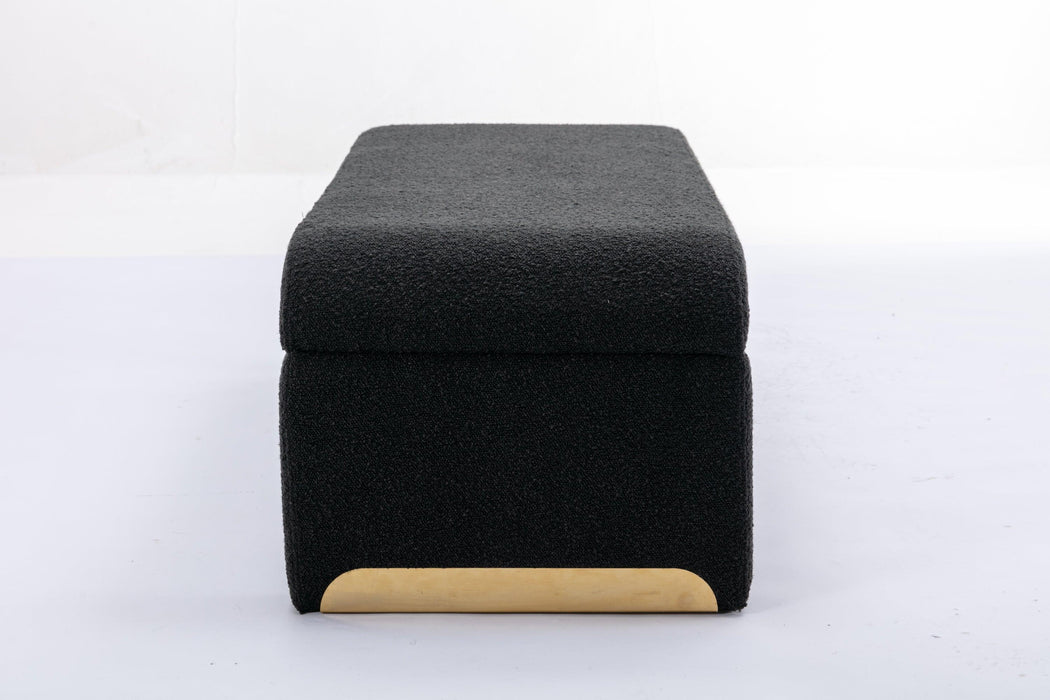 New Boucle Fabric Loveseat Ottoman Footstool Bedroom Bench Shoe Bench With Gold Metal Legs,Black