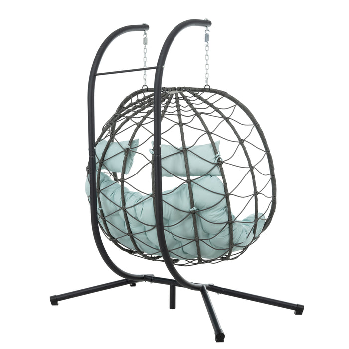 2 Persons Egg Chair with Stand Indoor Outdoor Swing Chair Patio Wicker Hanging Egg Chair Hanging Basket Chair with Stand for Bedroom Living Room Balcony - DTYStore