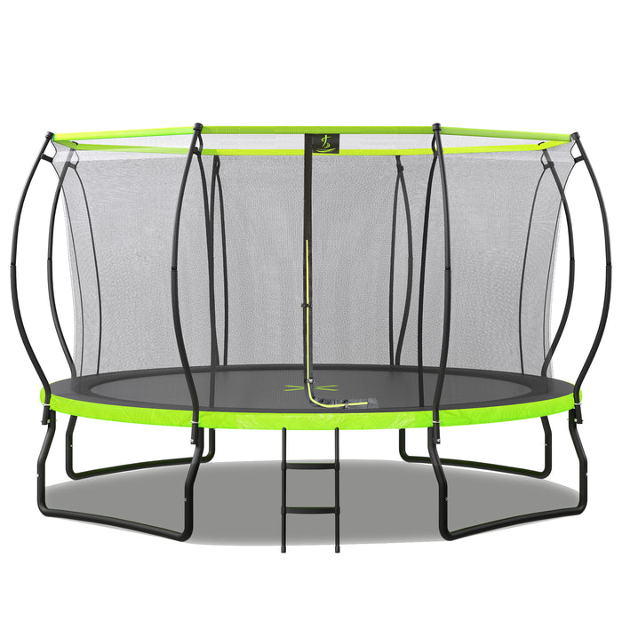 New Design 14FT Trampoline for Kids with Upgraded Arc Composite Pole and Safety Enclosure Net, Ladder and 8 Wind Stakes, Round Outdoor Recreational Playset Balanced Physical Training Trampoline - DTYStore