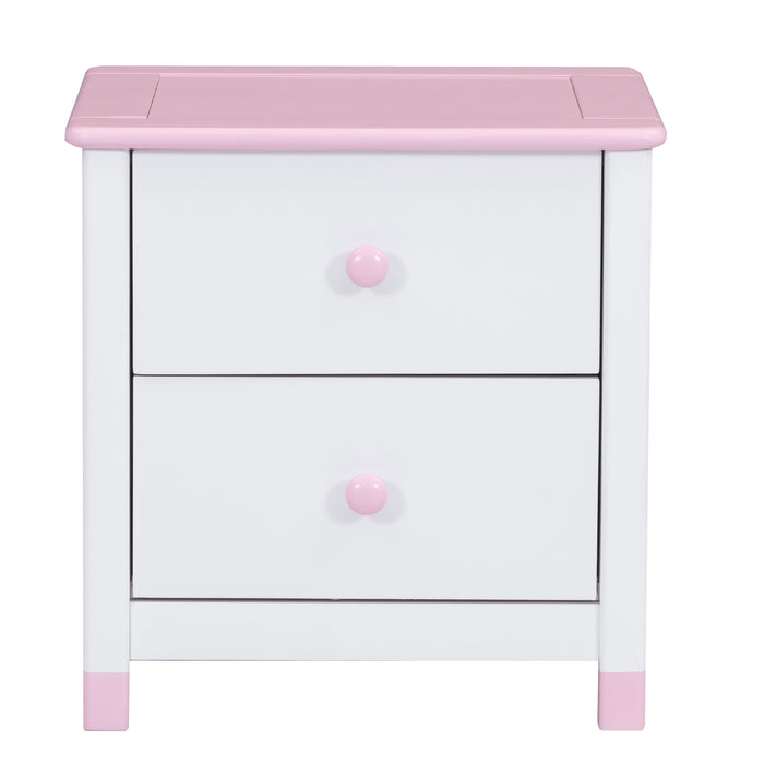 Wooden Nightstand with Two Drawers for Kids,End Table for Bedroom,White+Pink(Old SKU: WF297965AAH) - DTYStore